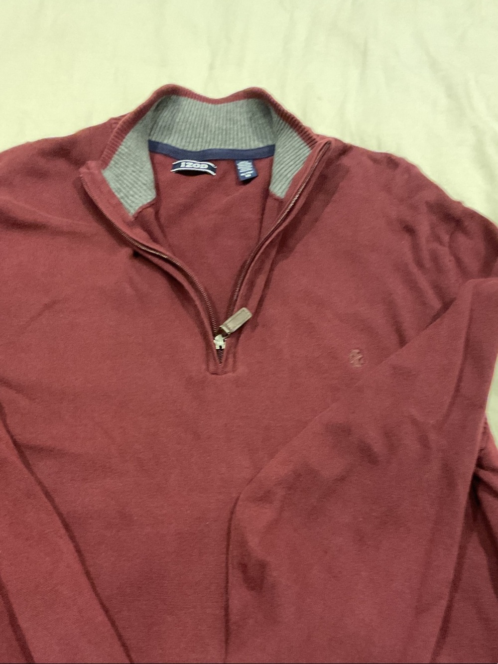 Izod Men's Half-Zip Sweater in Burgundy with Gray Trim